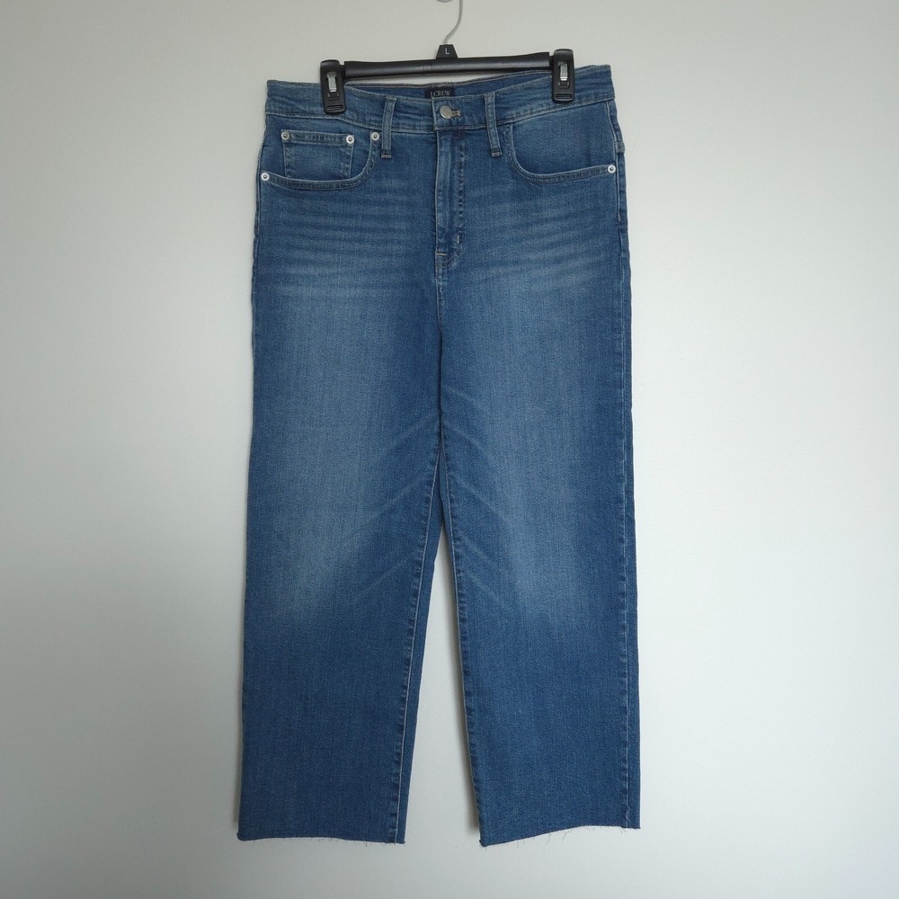 NWT J Crew High Rise Slim Wide Leg Blue Jeans Size 31 Frayed Hem AO591‎ NEW